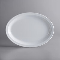 Acopa Foundations 13 1/4" x 9 1/2" White Narrow Rim Melamine Oval Platter - 12/Case