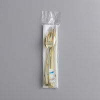 Visions Individually Wrapped Classic Heavy Weight Gold Plastic Cutlery Set with Napkin and Salt and Pepper Packets - 25/Pack