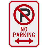 Lavex "No Parking" Two-Way Arrow Engineer-Grade Reflective Black / Red Aluminum Sign - 12" x 18"