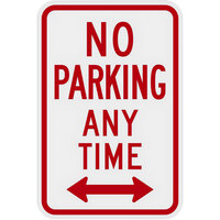 Lavex "No Parking Any Time" Two-Way Arrow Diamond Grade Reflective Red Aluminum Sign - 12" x 18"
