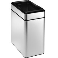 simplehuman CW1225 2.6 Gallon / 10 Liter Brushed Stainless Steel Slim Open Top Wastebasket / Rectangular Trash Can