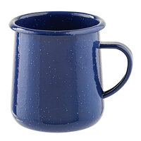 Tablecraft 10155 Enamelware 12 oz. Blue Rolled Rim Mug with Speckles