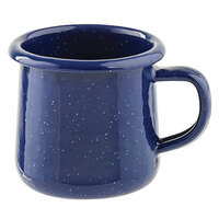 Tablecraft 10154 Enamelware 6 oz. Blue Rolled Rim Mug with Speckles