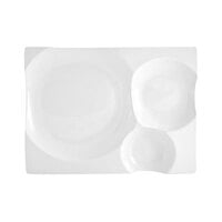 Front of the House Harmony Bento 12" x 9" Bright White 3-Compartment Rectangular Porcelain Plate - 4/Case