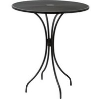 BFM Seating Barnegat 36" Round Black Steel Outdoor / Indoor Bar Height Table with Umbrella Hole