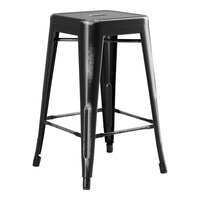 Lancaster Table & Seating Alloy Series Distressed Onyx Black Outdoor Backless Counter Height Stool