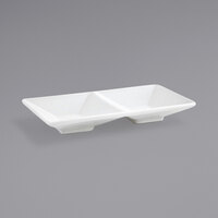 Front of the House DSD015WHP23 Kyoto 2 oz. Bright White 2-Compartment Rectangular Porcelain Sauce Dish - 12/Case