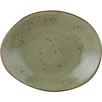 Tuxton GGO-652 TuxTrendz Artisan Geode Olive 12" x 9 3/4" China Ellipse Plate - 12/Case