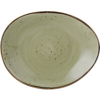 Tuxton GGO-650 TuxTrendz Artisan Geode Olive 8 3/8" x 6 7/8" China Ellipse Plate - 12/Case