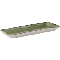 Tuxton GGO-551 TuxTrendz Artisan Geode Olive 13 3/4" x 5" Rectangular China Tray - 12/Case