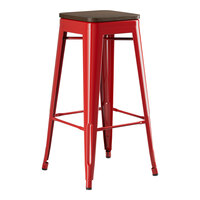 Lancaster Table & Seating Alloy Series Ruby Red Indoor Backless Barstool with Walnut Wood Seat