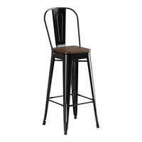 Lancaster Table & Seating Alloy Series Onyx Black Indoor Cafe Barstool with Walnut Wood Seat