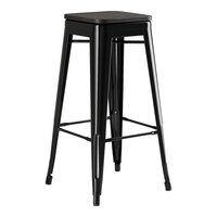 Lancaster Table & Seating Alloy Series Onyx Black Indoor Backless Barstool with Black Wood Seat