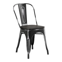 Lancaster Table & Seating Alloy Series Distressed Onyx Black Indoor Cafe Chair with Black Wood Seat