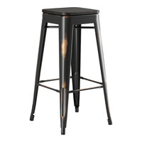 Lancaster Table & Seating Alloy Series Distressed Copper Indoor Backless Barstool with Black Wood Seat