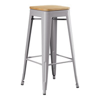 Lancaster Table & Seating Alloy Series Nickel Gray Indoor Backless Barstool with Natural Wood Seat