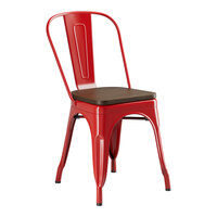 Lancaster Table & Seating Alloy Series Ruby Red Indoor Cafe Chair with Walnut Wood Seat