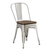 Lancaster Table & Seating Alloy Series Silver Indoor Cafe Chair with Walnut Wood Seat