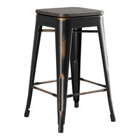 Lancaster Table & Seating Alloy Series Distressed Copper Indoor Backless Counter Height Stool with Black Wood Seat