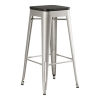 Lancaster Table & Seating Alloy Series Silver Indoor Backless Barstool with Black Wood Seat