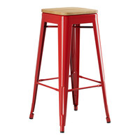 Lancaster Table & Seating Alloy Series Ruby Red Indoor Backless Barstool with Natural Wood Seat