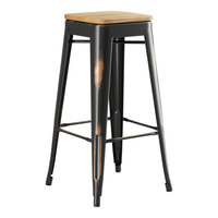 Lancaster Table & Seating Alloy Series Distressed Copper Indoor Backless Barstool with Natural Wood Seat