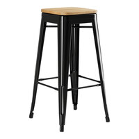 Lancaster Table & Seating Alloy Series Onyx Black Indoor Backless Barstool with Natural Wood Seat