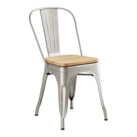 Lancaster Table & Seating Alloy Series Silver Indoor Cafe Chair with Natural Wood Seat