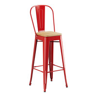 Lancaster Table & Seating Alloy Series Ruby Red Indoor Cafe Barstool with Natural Wood Seat