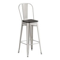 Lancaster Table & Seating Alloy Series Silver Indoor Cafe Barstool with Black Wood Seat