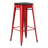 Lancaster Table & Seating Alloy Series Ruby Red Indoor Backless Barstool with Black Wood Seat