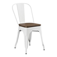 Lancaster Table & Seating Alloy Series Pearl White Indoor Cafe Chair with Walnut Wood Seat