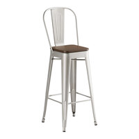 Lancaster Table & Seating Alloy Series Silver Indoor Cafe Barstool with Walnut Wood Seat