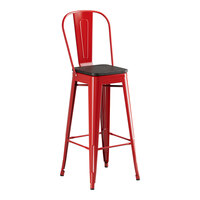 Lancaster Table & Seating Alloy Series Ruby Red Indoor Cafe Barstool with Black Wood Seat