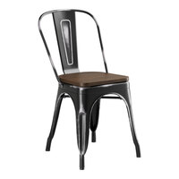 Lancaster Table & Seating Alloy Series Distressed Onyx Black Indoor Cafe Chair with Walnut Wood Seat