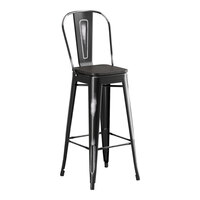 Lancaster Table & Seating Alloy Series Distressed Onyx Black Indoor Cafe Barstool with Black Wood Seat