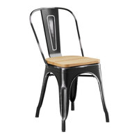 Lancaster Table & Seating Alloy Series Distressed Onyx Black Indoor Cafe Chair with Natural Wood Seat