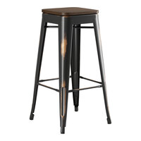 Lancaster Table & Seating Alloy Series Distressed Copper Indoor Backless Barstool with Walnut Wood Seat