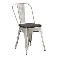 Lancaster Table & Seating Alloy Series Silver Indoor Cafe Chair with Black Wood Seat