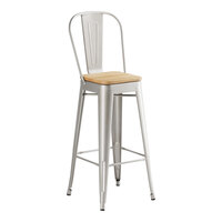 Lancaster Table & Seating Alloy Series Silver Indoor Cafe Barstool with Natural Wood Seat