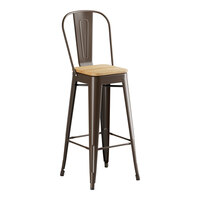 Lancaster Table & Seating Alloy Series Copper Indoor Cafe Barstool with Natural Wood Seat