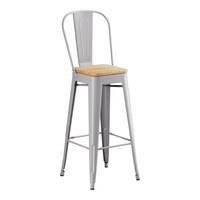 Lancaster Table & Seating Alloy Series Nickel Gray Indoor Cafe Barstool with Natural Wood Seat