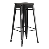 Lancaster Table & Seating Alloy Series Distressed Onyx Black Indoor Backless Barstool with Black Wood Seat