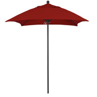 California Umbrella Venture Series 6' Square Jockey Red Sunbrella Push Lift Umbrella with 1 1/2" Aluminum Pole