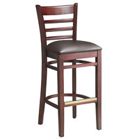 Lancaster Table & Seating Mahogany Finish Wood Ladder Back Bar Stool with Dark Brown Vinyl Seat