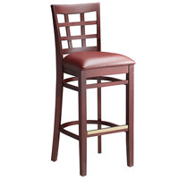 Lancaster Table & Seating Mahogany Finish Wood Window Back Bar Stool with Burgundy Vinyl Seat - Assembled