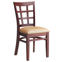 Lancaster Table & Seating Mahogany Finish Wood Window Back Chair with Light Brown Vinyl Seat