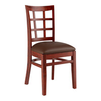 Lancaster Table & Seating Mahogany Finish Wood Window Back Chair with Dark Brown Vinyl Seat - Assembled