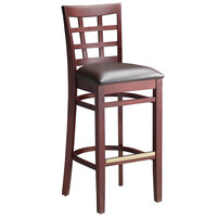 Lancaster Table & Seating Mahogany Finish Wood Window Back Bar Stool with Dark Brown Vinyl Seat