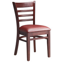 Lancaster Table & Seating Mahogany Finish Wood Ladder Back Chair with Burgundy Vinyl Seat - Assembled